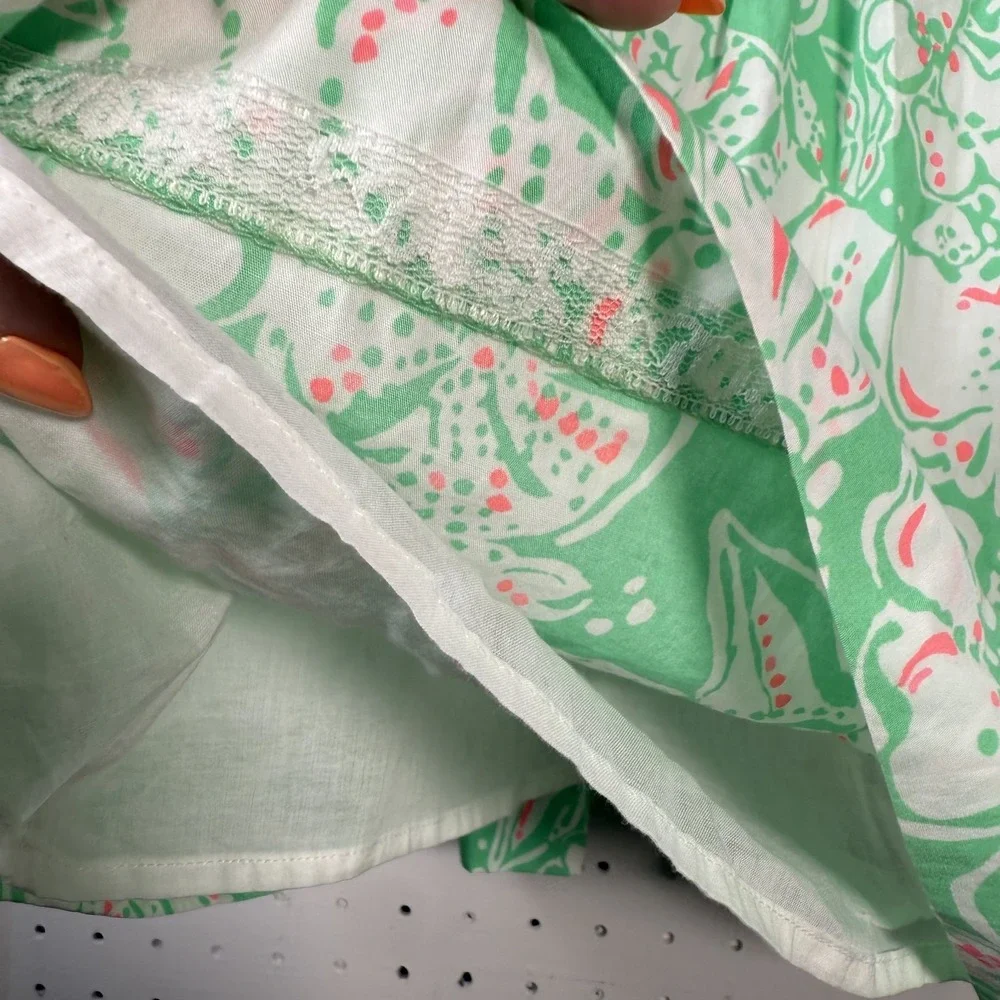 Lilly Pulitzer Strapless Dress Women's XS Green Floral Print Smocked Pleated - Picture 6 of 16